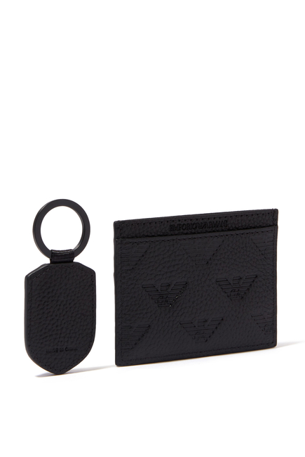 Monogrammed Leather Card Holder And Keyring Gift Set